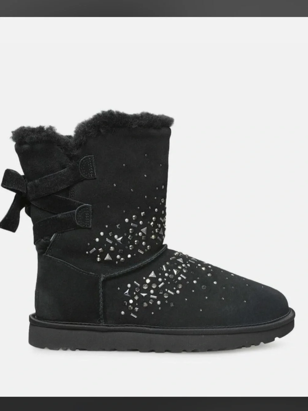 UGG Black Embellished Classic Short Winter Boots with Bow Back